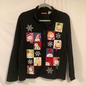 VINTAGE Onque Casuals Full-Zip Holiday Snowman Christmas Sweater